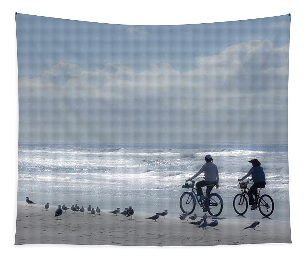  Tapestry featuring the photograph Biking at Moonlight Beach on Christmas by Catherine Walters