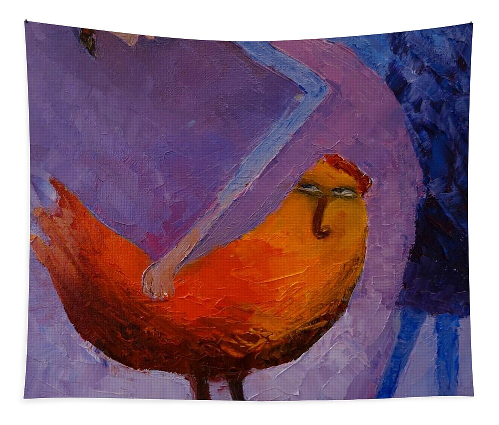 Birdgirl Tapestry featuring the painting Birdgirl by Suzy Norris