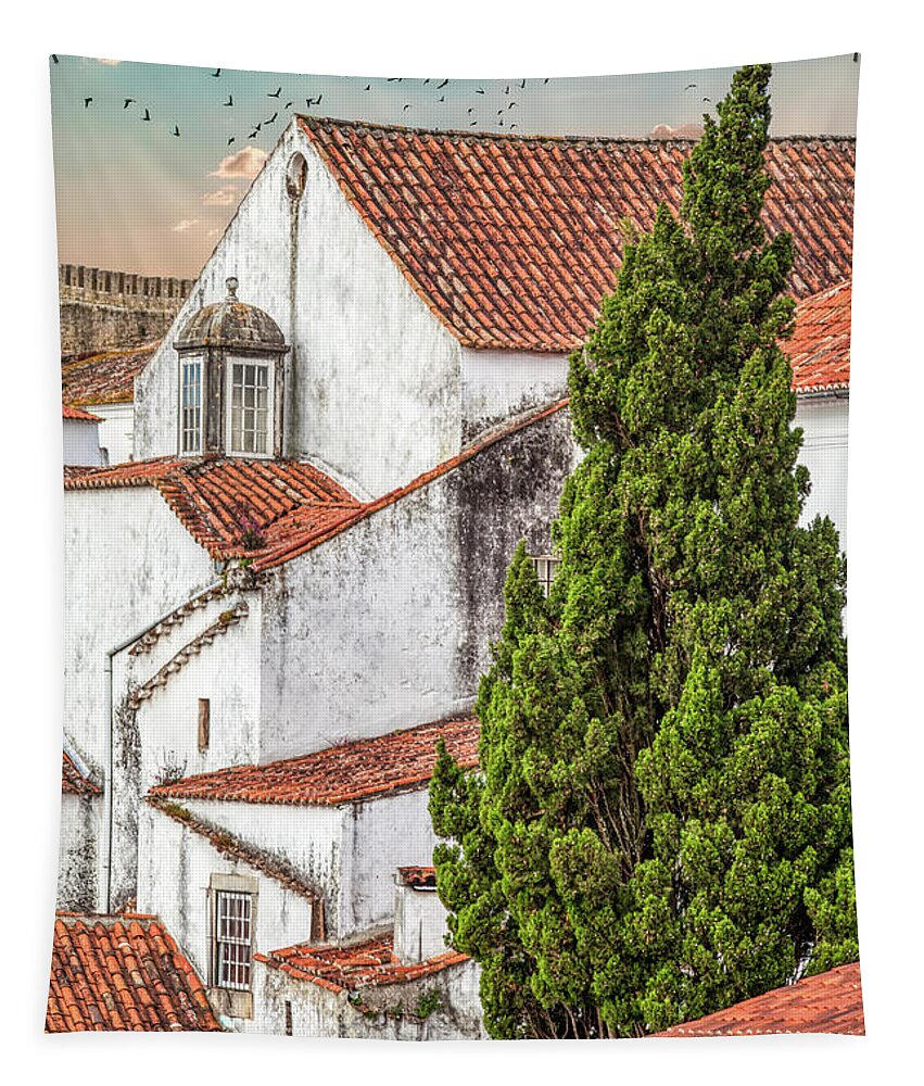 Castle Tapestry featuring the photograph Birds Over Obidos by David Letts