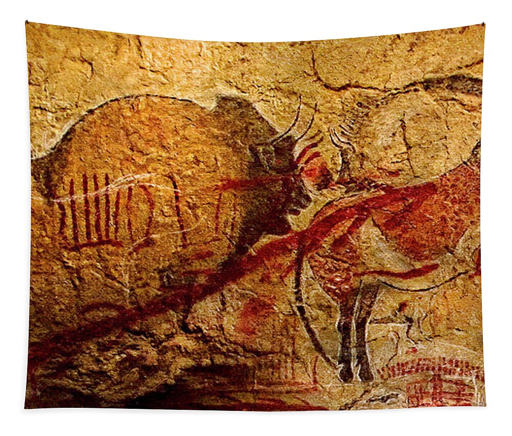 Bison Tapestry featuring the digital art Bisons Horses and other animals closer by Weston Westmoreland