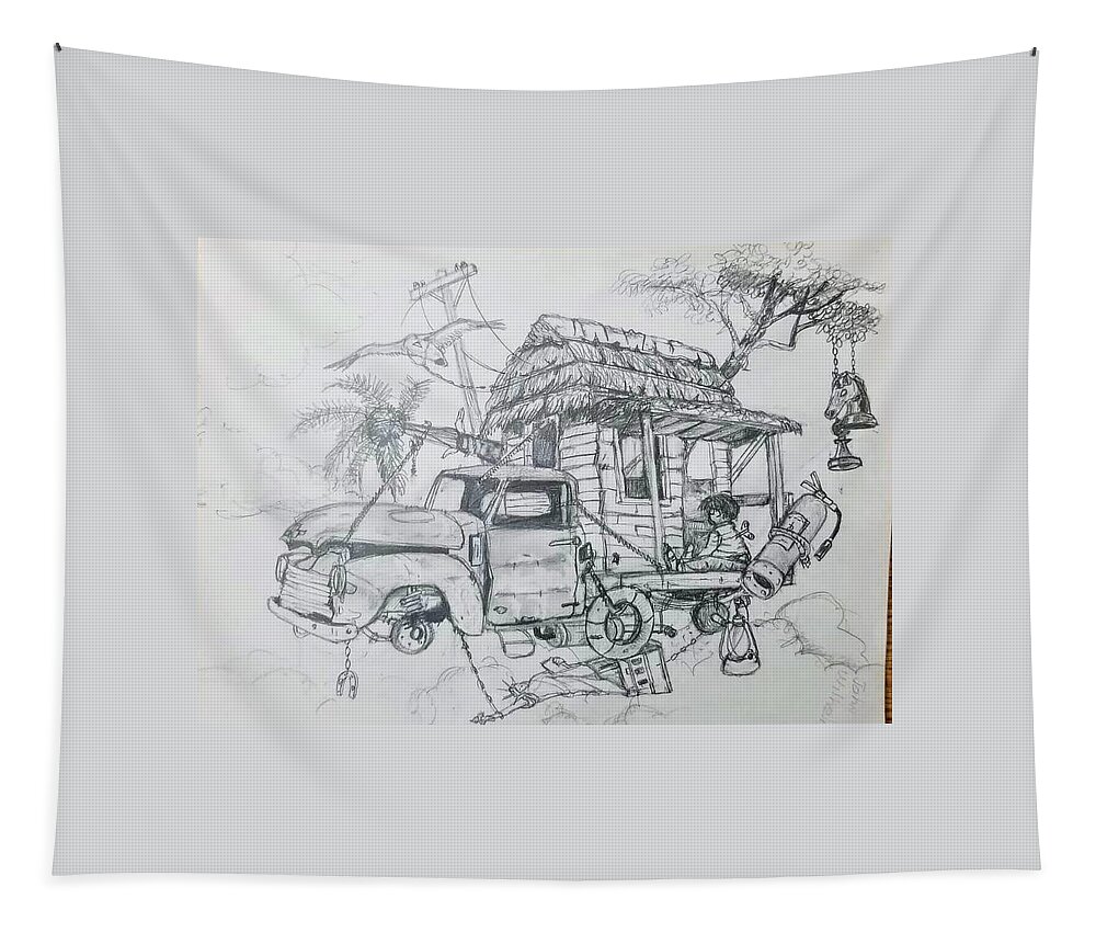  Tapestry featuring the drawing Black and White by Carlos Rodriguez