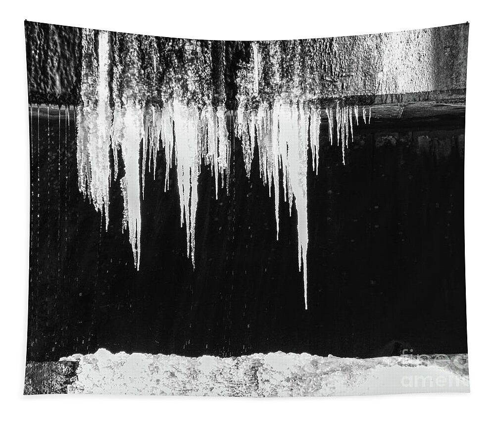 Black And White Tapestry featuring the photograph Black And White Icicles by Phil Perkins