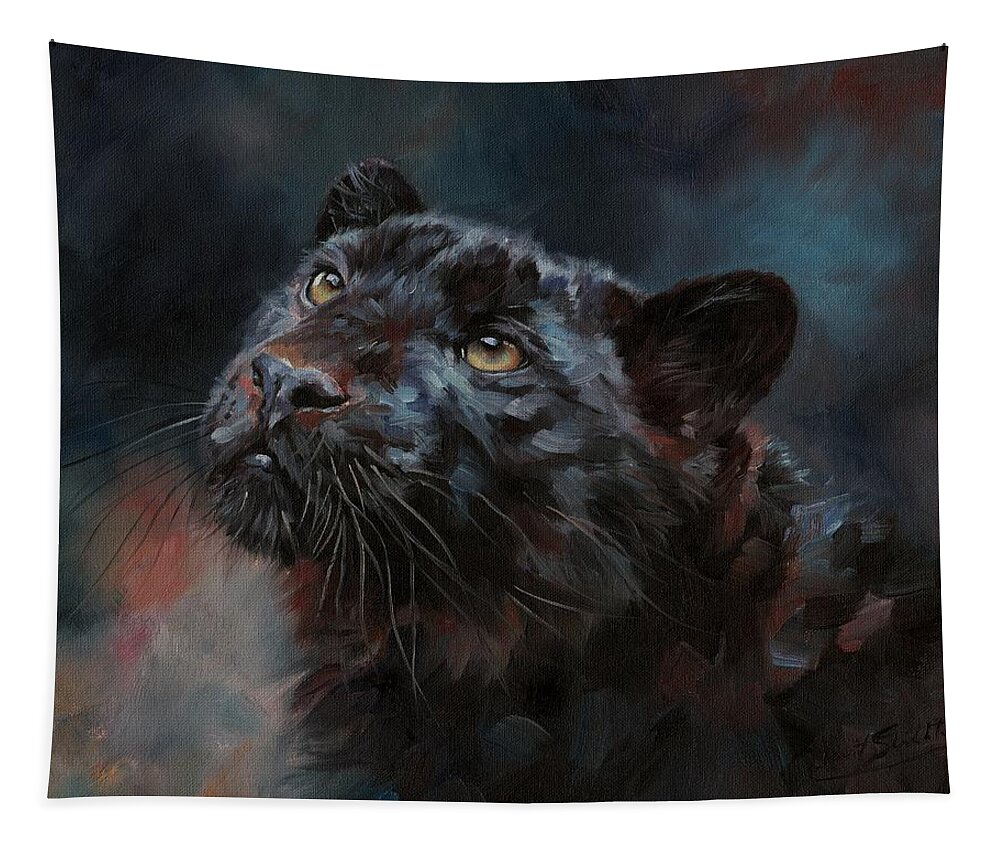 Black Panther Tapestry featuring the painting Black Panther 3 by David Stribbling