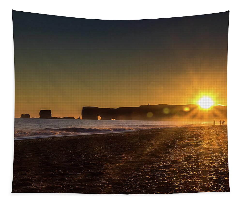 Reynisfjara Tapestry featuring the photograph Black Sand Sunset by Rich Isaacman