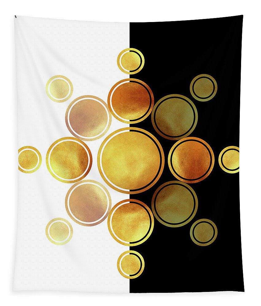 Modern Abstract Tapestry featuring the mixed media Black, White and Gold Abstract - Modern Geometric Abstract - Pattern Design - Art Deco Abstract 1 by Studio Grafiikka