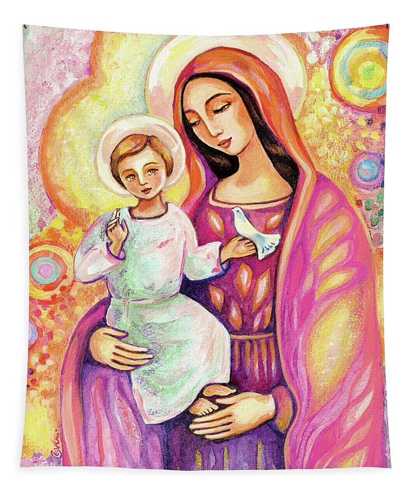 Mother And Child Tapestry featuring the painting Blessing from Light by Eva Campbell