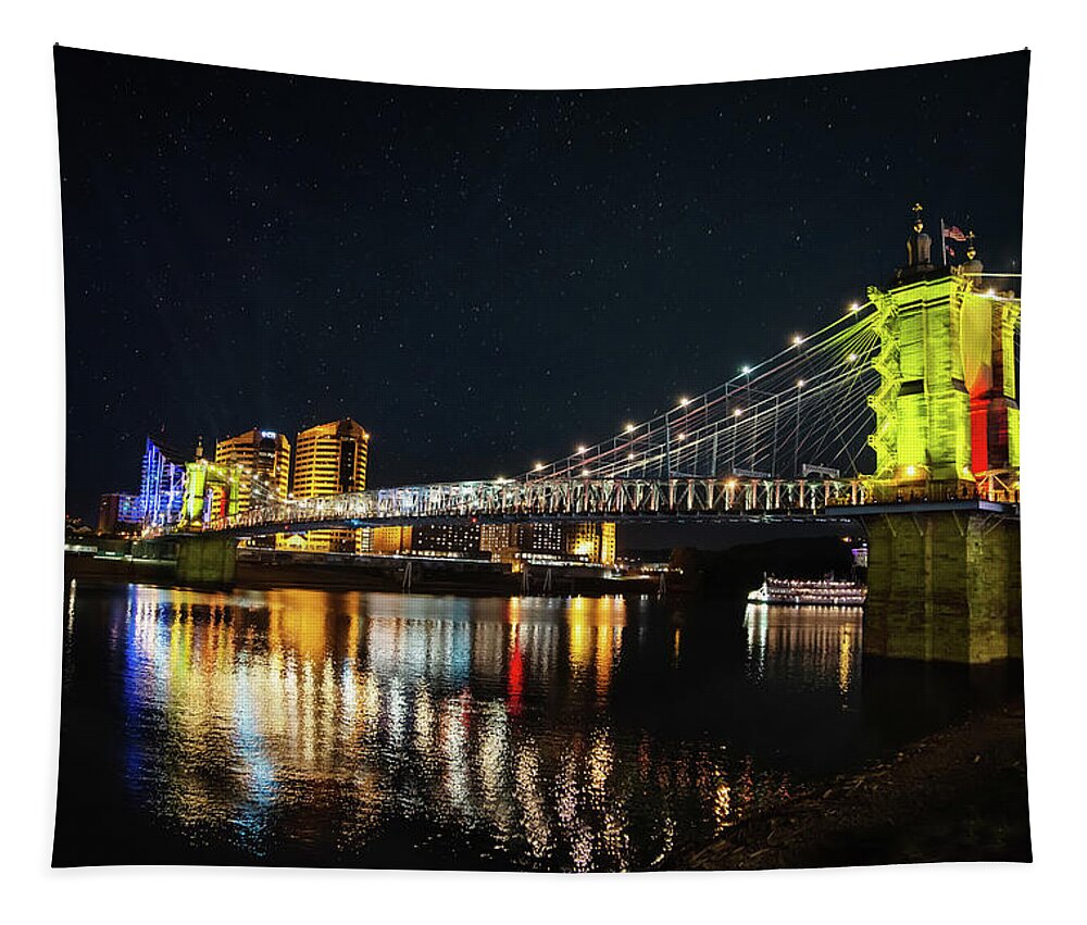 Cincinnati Tapestry featuring the photograph Blink Affect on John A Roebling by Ed Taylor