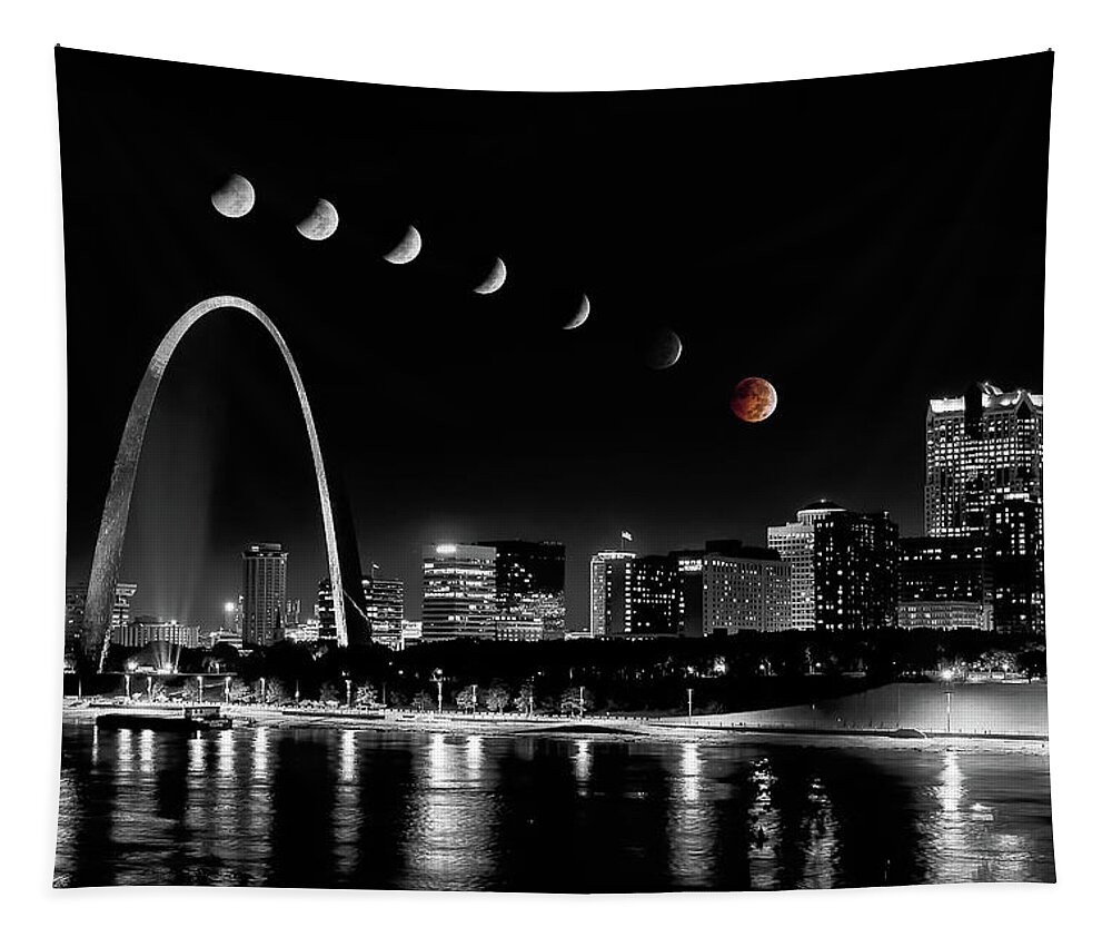 Arch Waterfront Tapestry featuring the photograph Blood Moon over St. Louis by Randall Allen