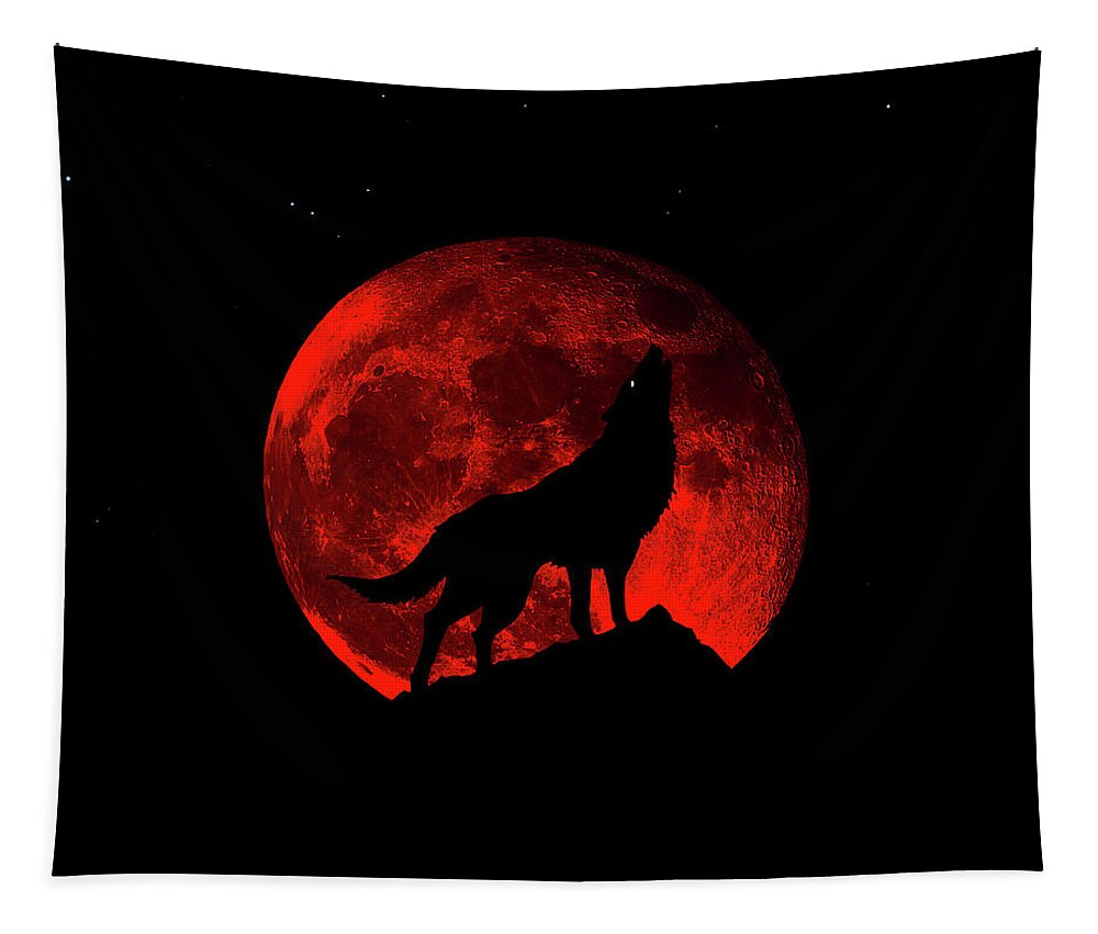 Bloodred Wolf Moon Tapestry featuring the photograph Blood Red Wolf Supermoon Eclipse 873l by Ricardos Creations