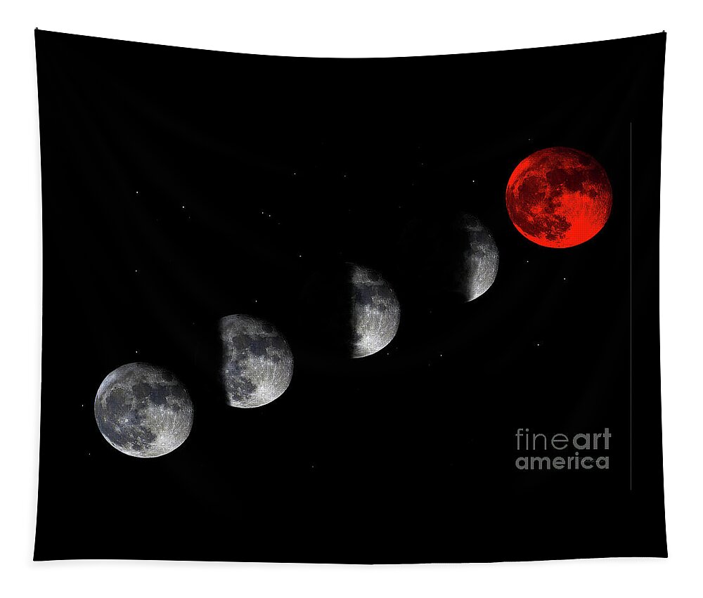 Bloodred Wolf Moon Tapestry featuring the photograph Blood Red Wolf Supermoon Eclipse Series 873i by Ricardos Creations