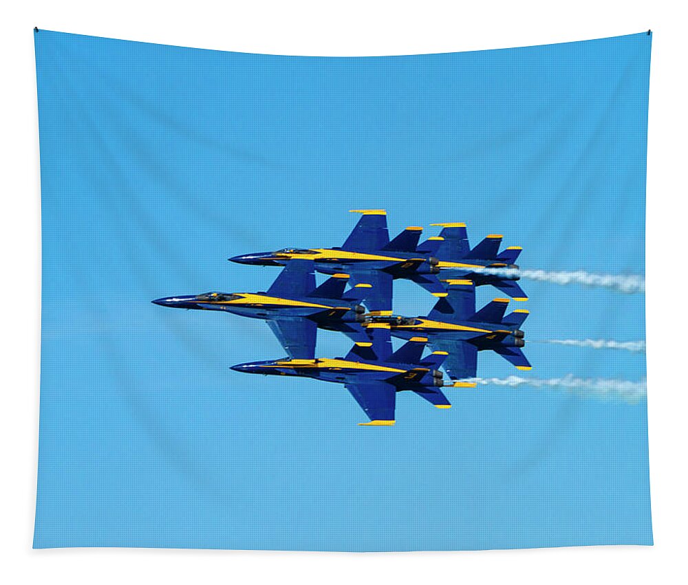 Blue Angels Tapestry featuring the photograph Blue Angels Fly By by Bonnie Follett