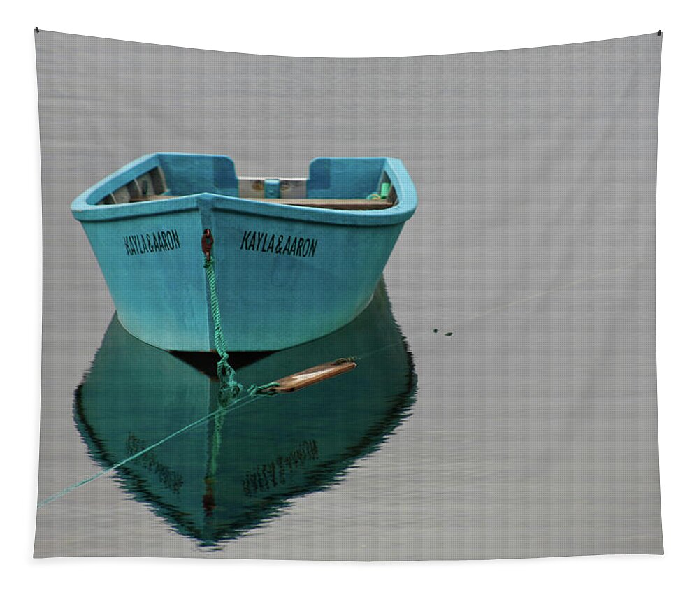 Solitude Tapestry featuring the photograph Blue boat floating by Tatiana Travelways