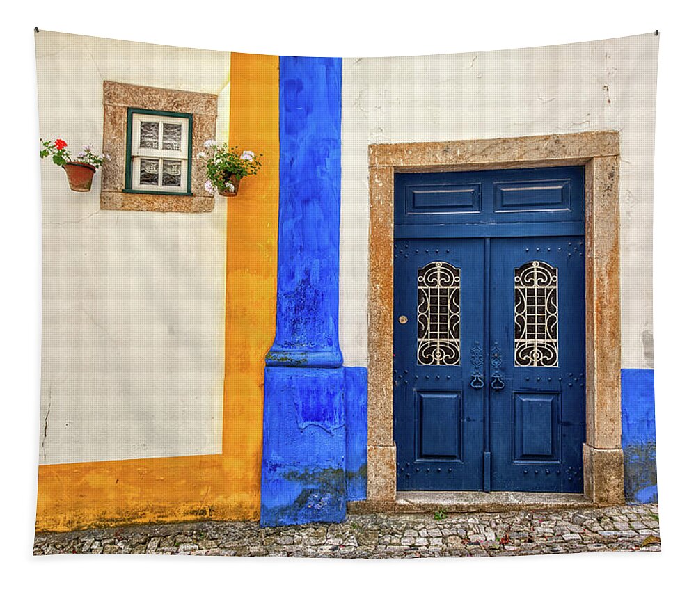 Medieval Tapestry featuring the photograph Blue Door of Medieval Portugal by David Letts