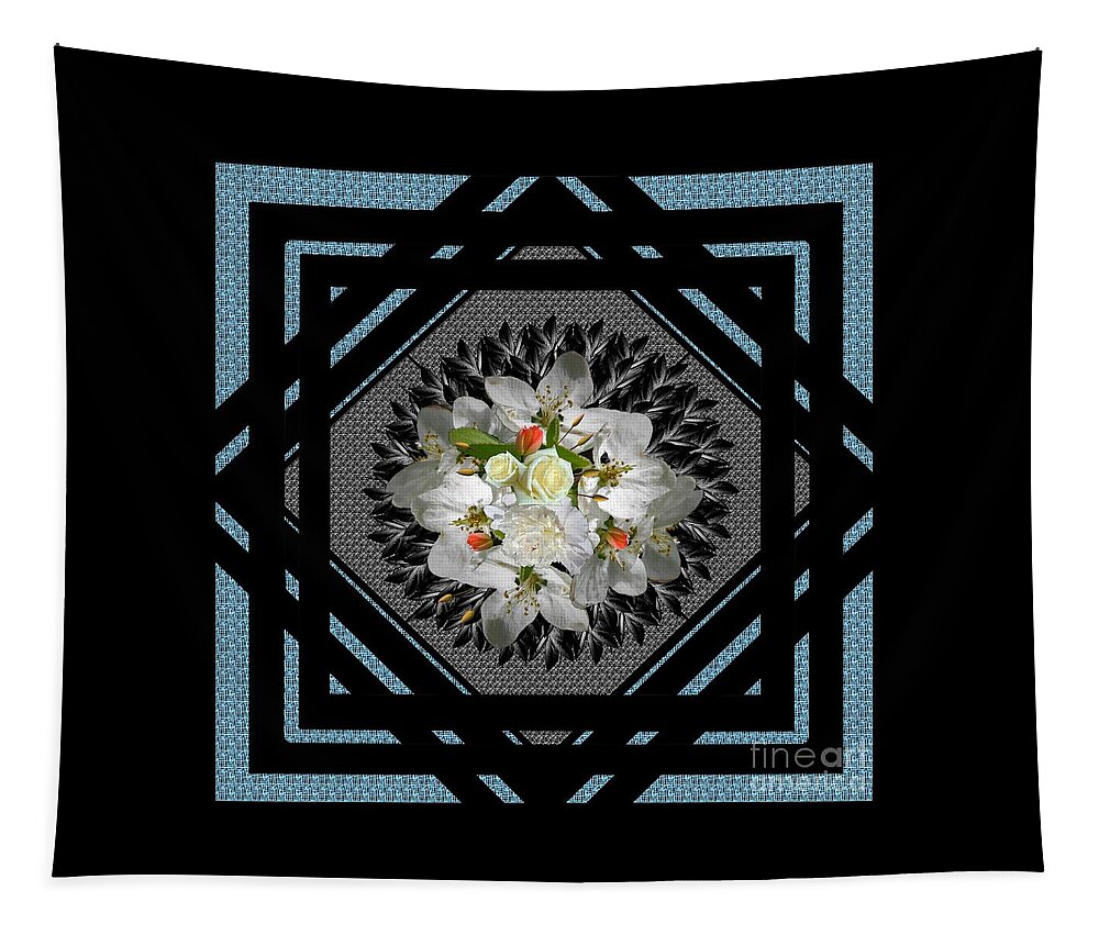 Blue Tapestry featuring the digital art Blue Grey Floral Framed for Pillows by Delynn Addams