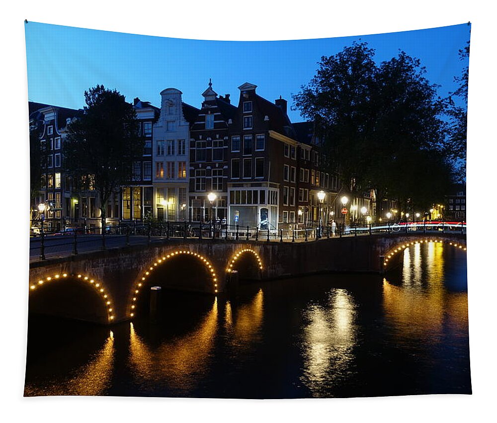 Blue Hour Tapestry featuring the photograph Blue hour in Amsterdam by Patricia Caron