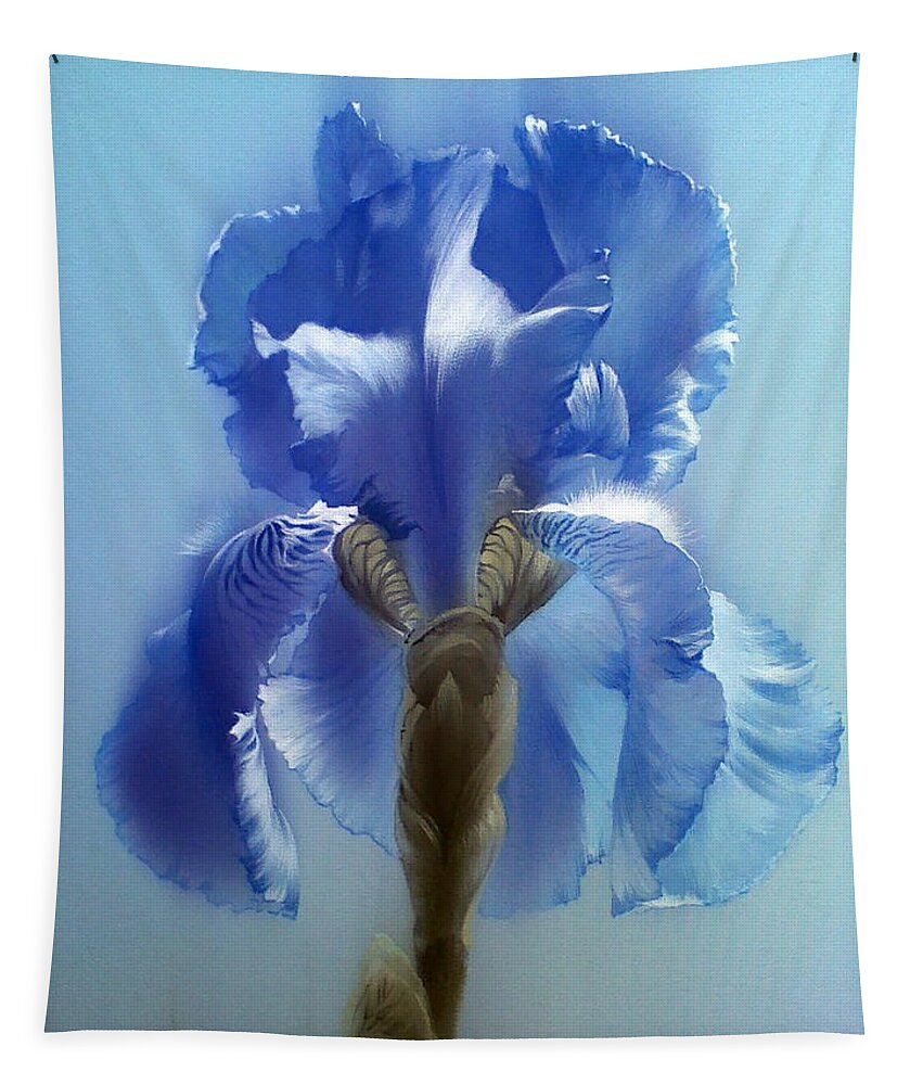Russian Artists New Wave Tapestry featuring the painting Blue Iris Flower by Alina Oseeva