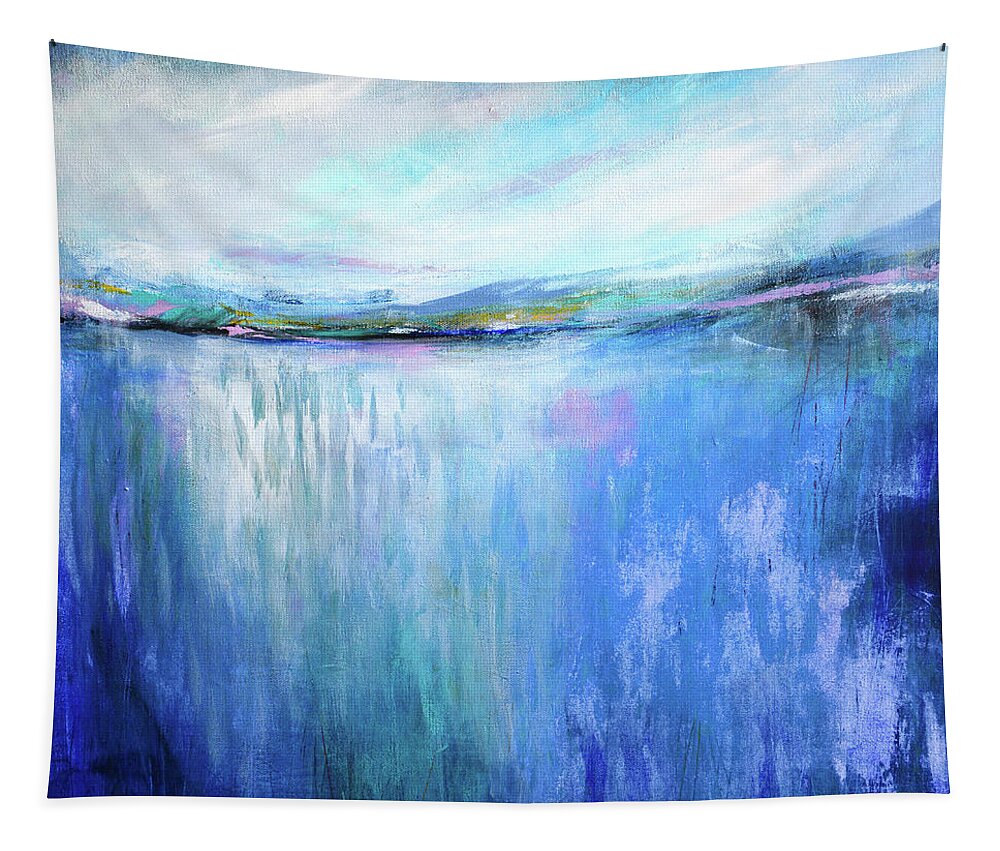 Abstract Landscape Tapestry featuring the painting Blue Landscape by Tracy-Ann Marrison