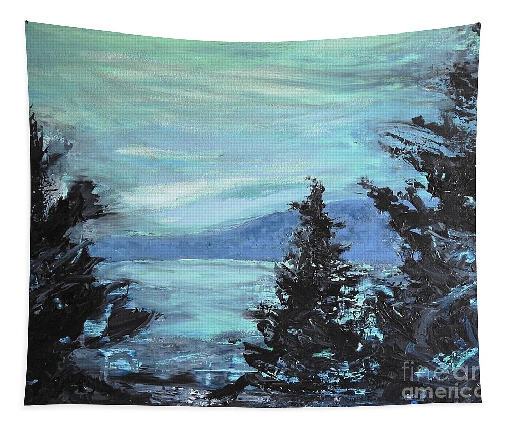 Blue Mountain Tapestry featuring the painting Blue Mountain Dusk by Petra Burgmann
