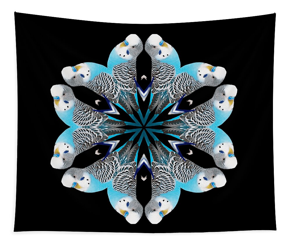 Blue Tapestry featuring the digital art Blue Parakeet Mandala by Rachel Hannah