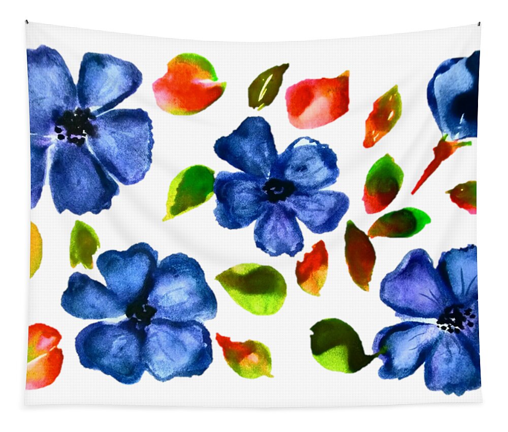 Blue Tapestry featuring the painting Blue Wild Flowers Watercolor Transparent Background by Delynn Addams