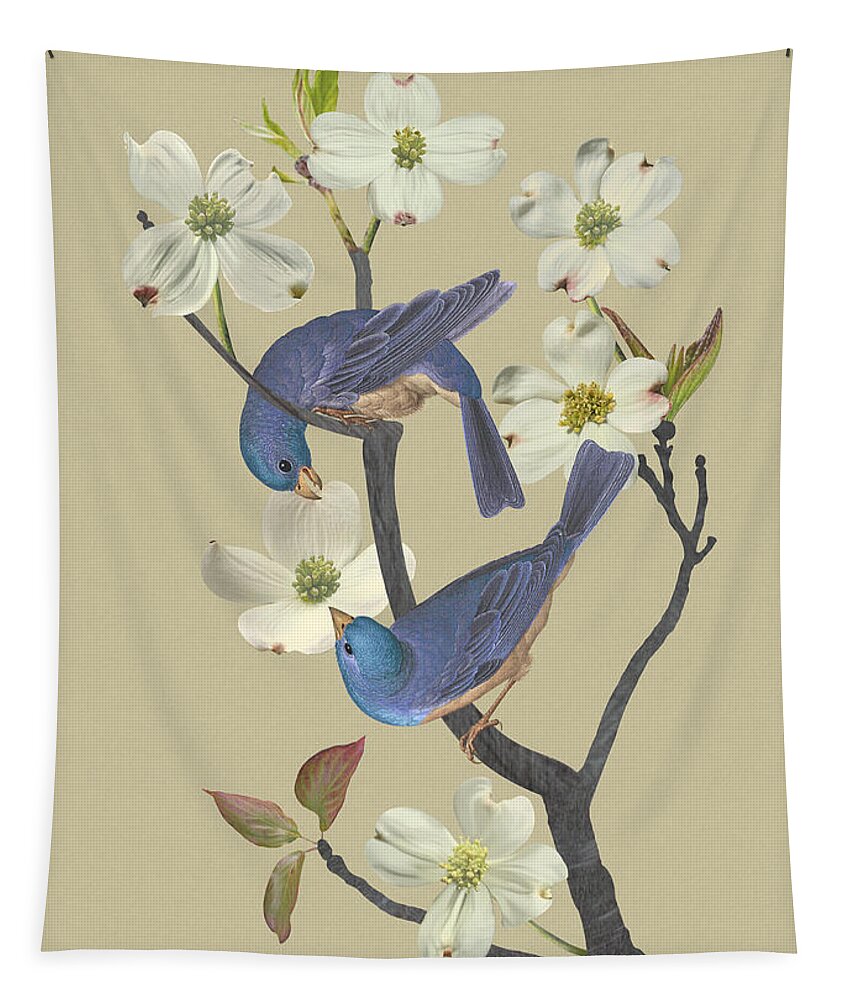 Bluebirds Tapestry featuring the digital art Bluebirds in Dogwood Tree by M Spadecaller