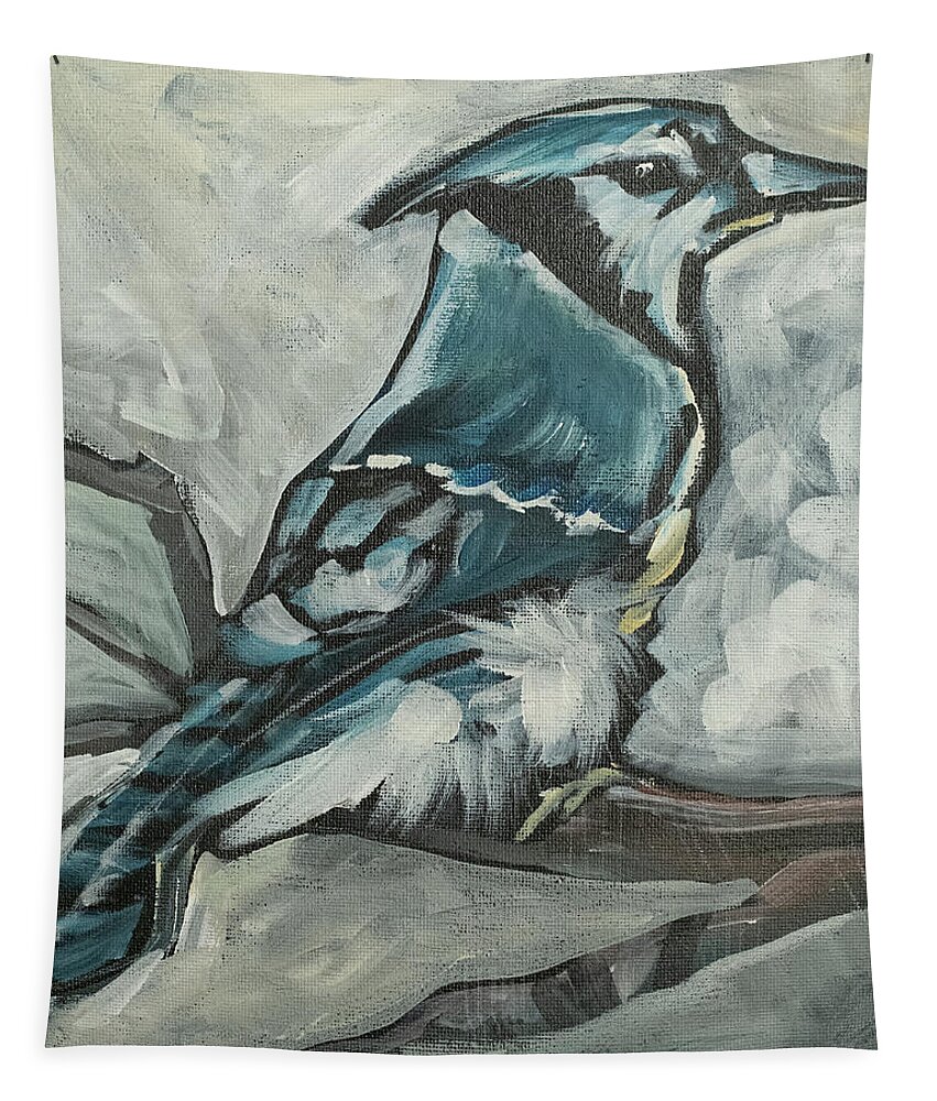 Bluejay Tapestry featuring the painting Bluejay by Tim Nyberg