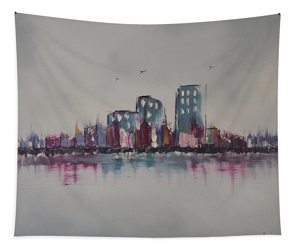Stylized Impressionism Tapestry featuring the painting Blustered City by Berlynn