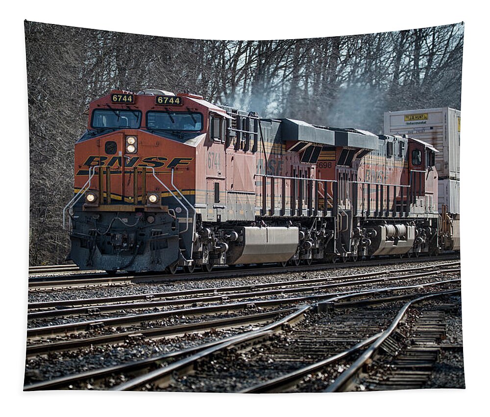 Railroad Tapestry featuring the photograph BNSF 6744 and 6698 by Jim Pearson