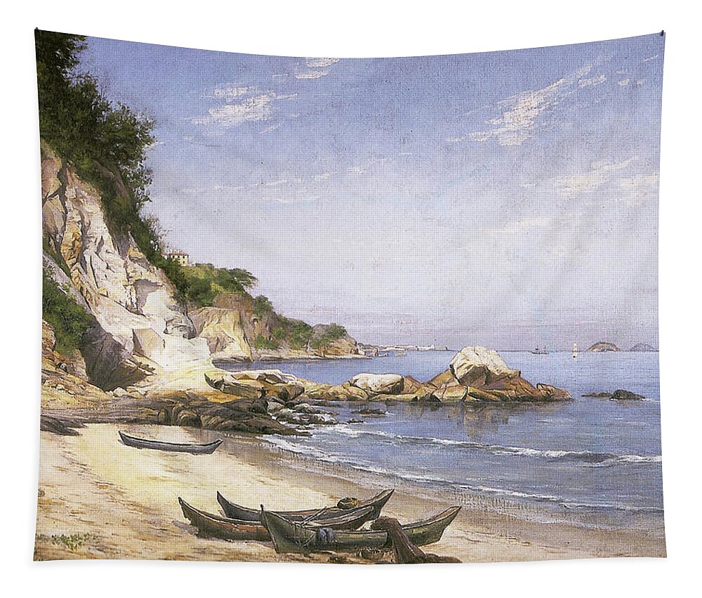 Shore Tapestry featuring the painting Boa Viagem Beach, Niteroi by Hipolito Boaventura Caron