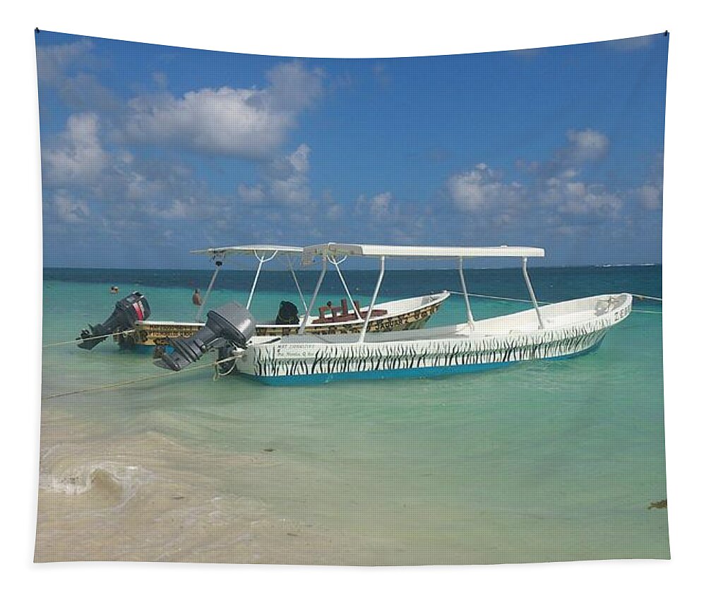 Mexico Tapestry featuring the photograph Boats in Playa del Carmen by Alexandra Vusir