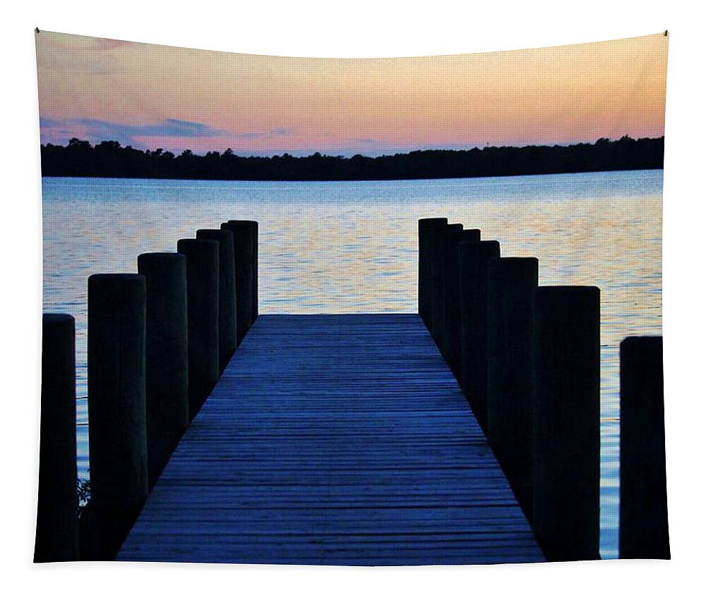 Pier Tapestry featuring the photograph Boat Pier At Sunset by Cynthia Guinn