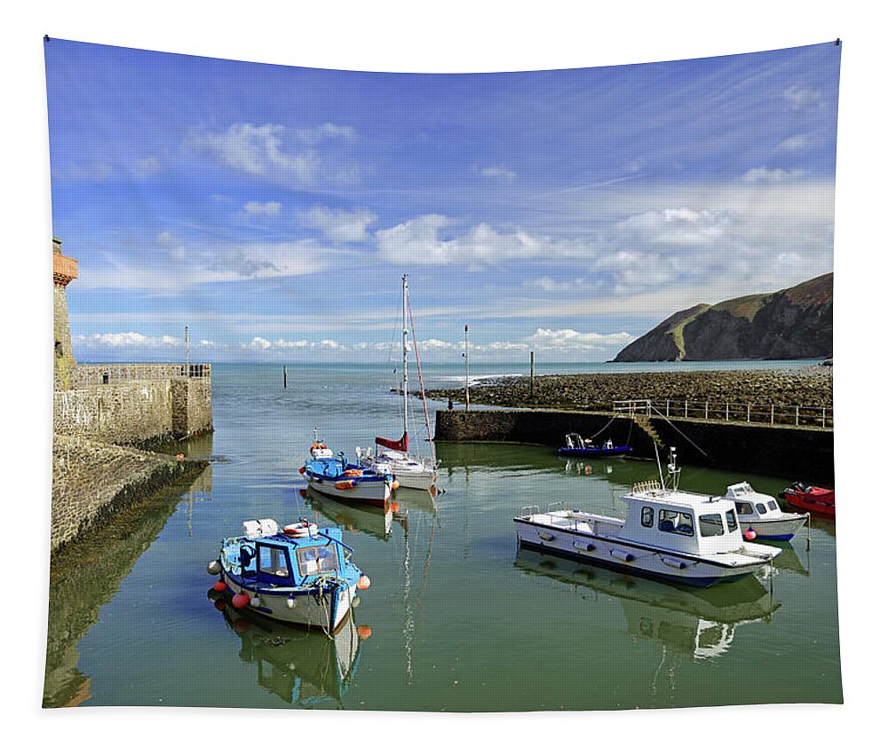 Britain Tapestry featuring the photograph Boats In Lynmouth Harbour by Rod Johnson