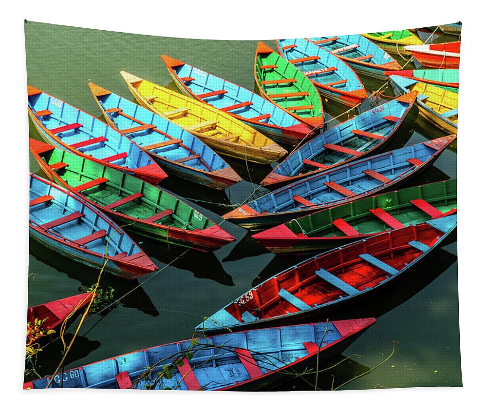 Rowboats Tapestry featuring the photograph Boats of Primary Colors by Leslie Struxness