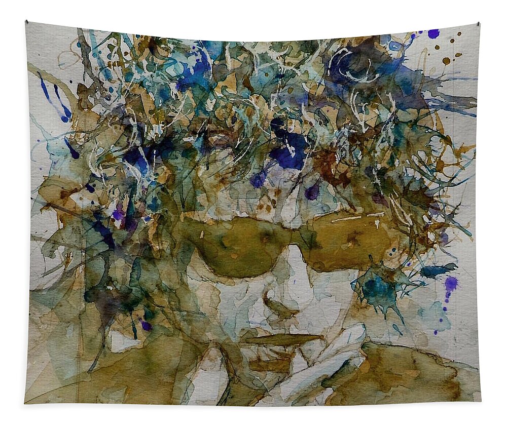 Bob Dylan Tapestry featuring the painting Bob Dylan - Knocking On Heavens Door by Paul Lovering