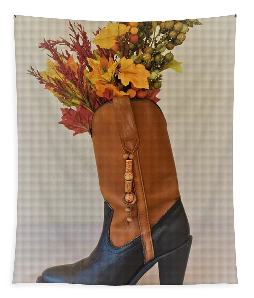 Boot Tapestry featuring the mixed media Boot Vase by Charla Van Vlack
