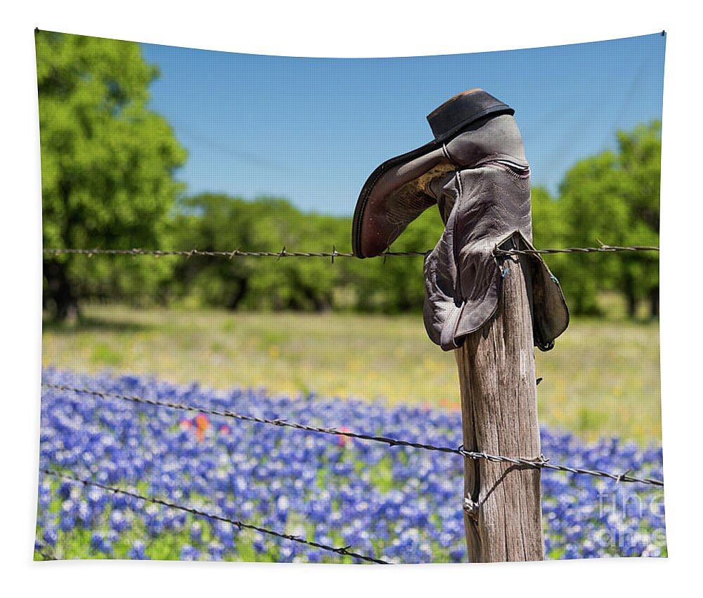 Texas Tapestry featuring the photograph Boots and Bluebonnets by Paul Quinn