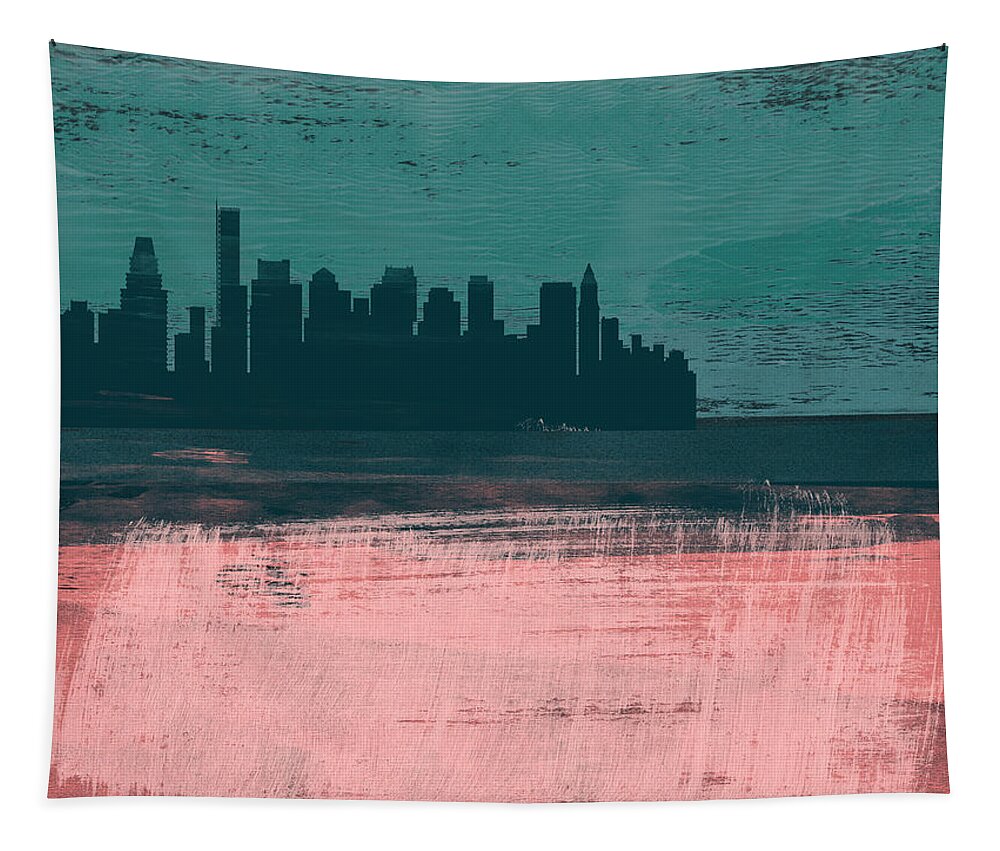 Boston Tapestry featuring the mixed media Boston Abstract Skyline II by Naxart Studio
