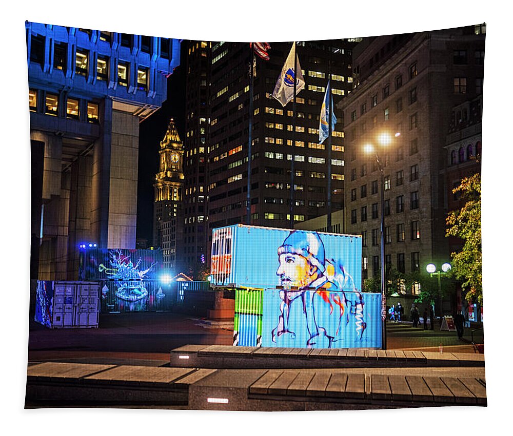 Boston Tapestry featuring the photograph Boston City Hall Plaza Boston MA Hub Week Blue by Toby McGuire