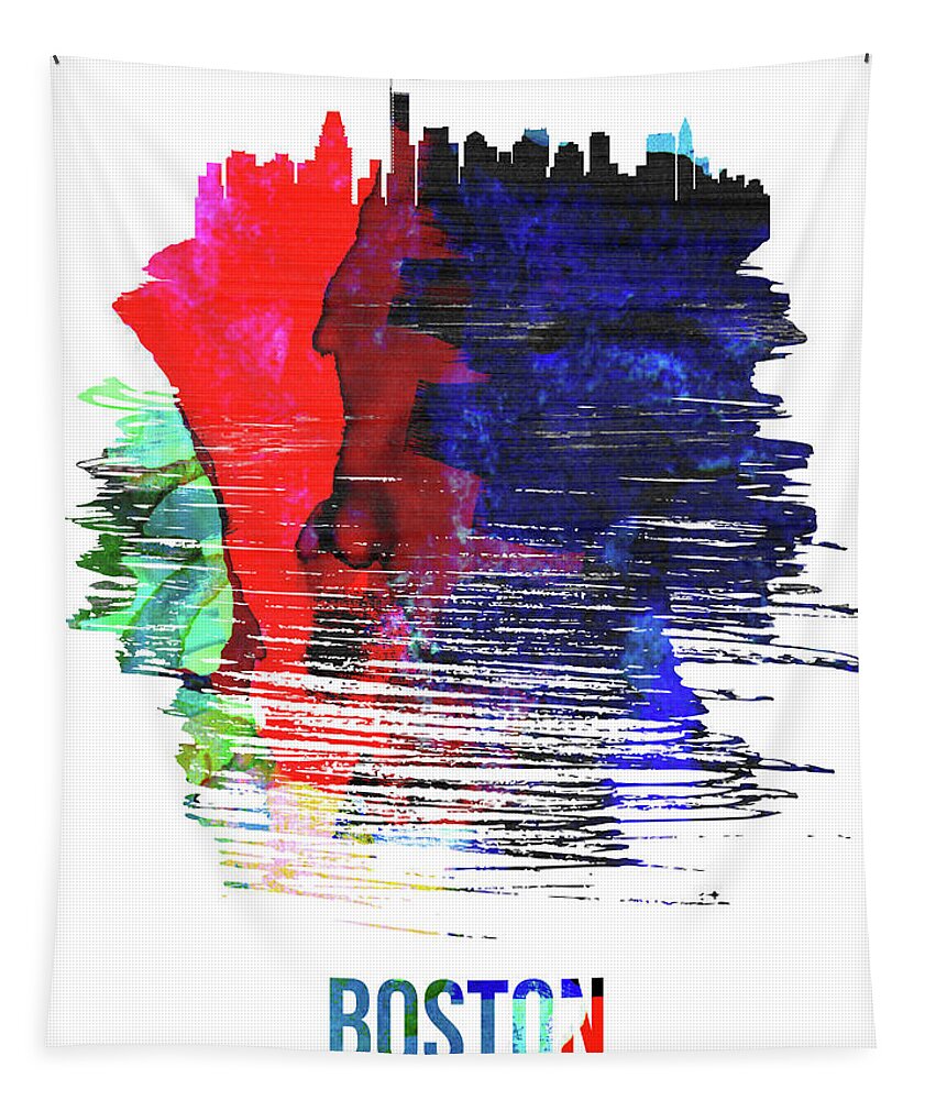 Boston Tapestry featuring the mixed media Boston Skyline Brush Stroke Watercolor  by Naxart Studio