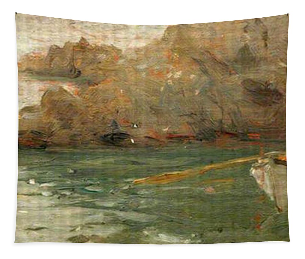 Henry Scott Tuke Tapestry featuring the painting Boy Rowing Out From a Rocky Shore by Henry Scott Tuke