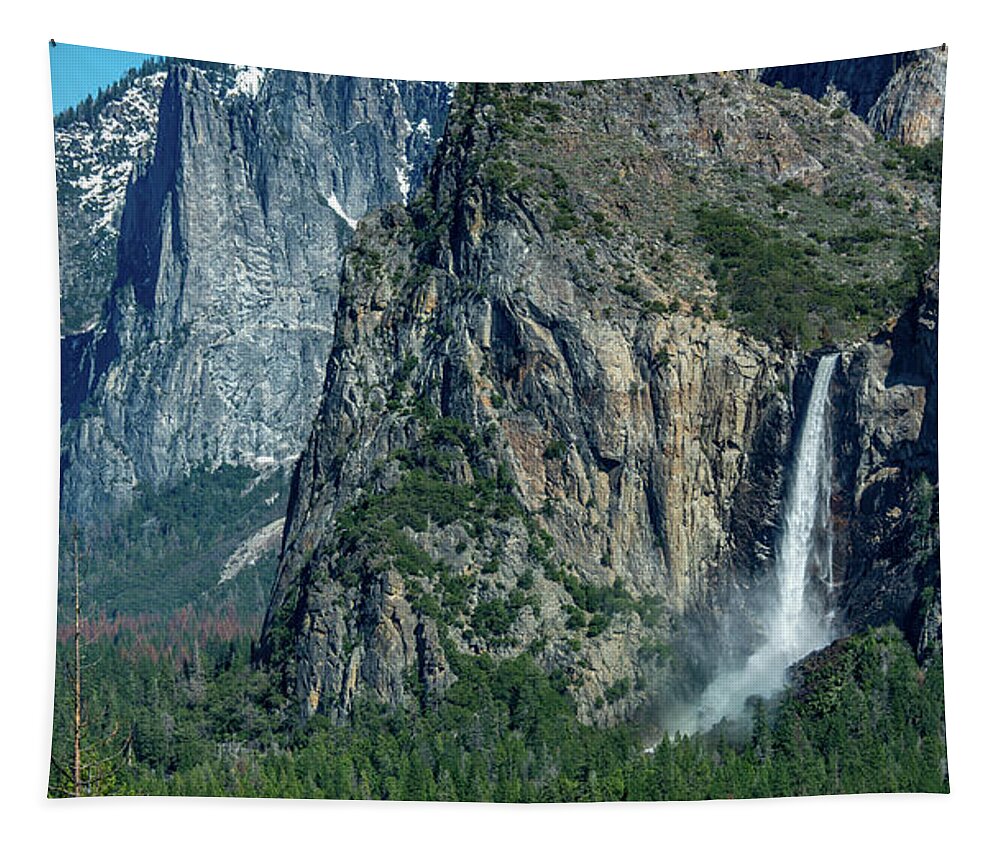 Yosemite National Park Tapestry featuring the photograph Bridalveil Falls from Tunnel View by Marcy Wielfaert