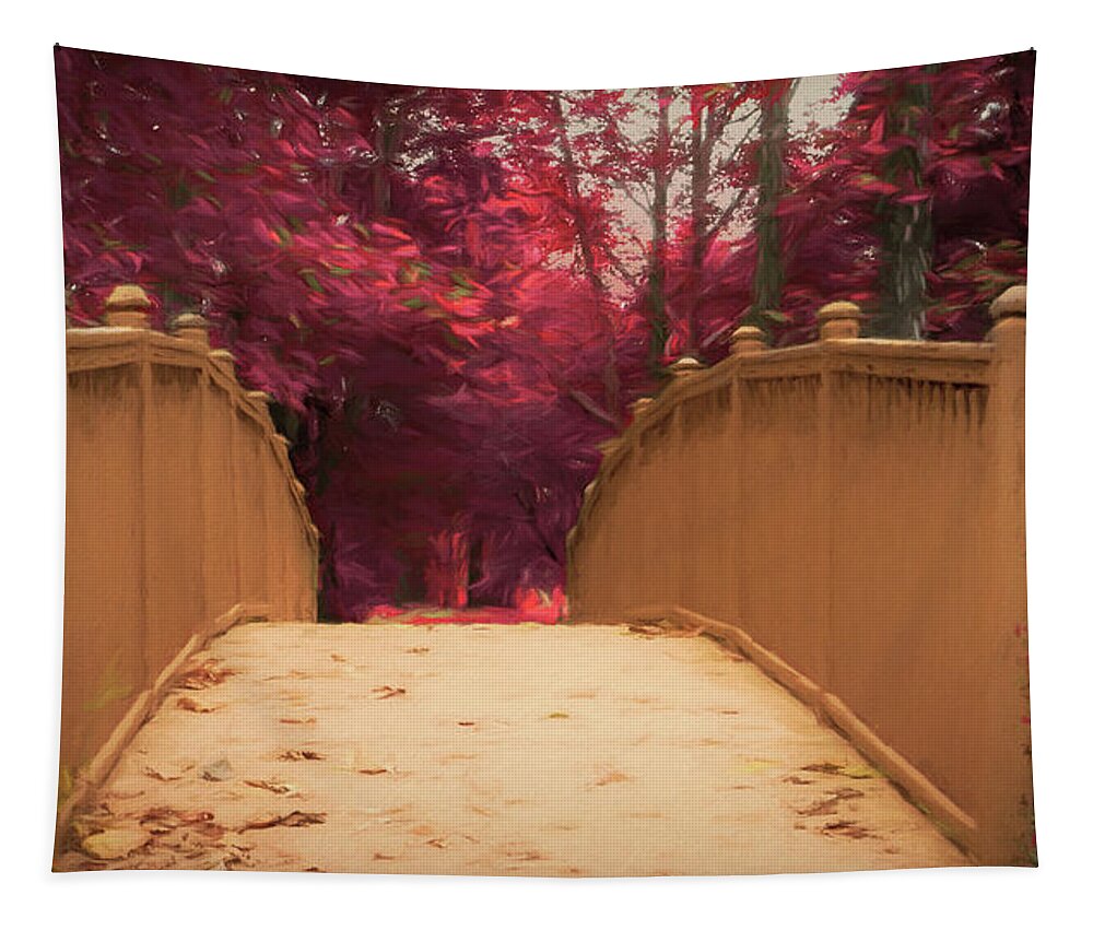 Bridge Tapestry featuring the digital art Bridge in the Woods by Jason Fink