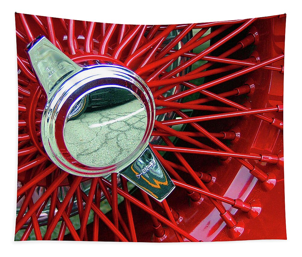 Hot Rod Tapestry featuring the photograph Bright Red Spokes by Katherine N Crowley
