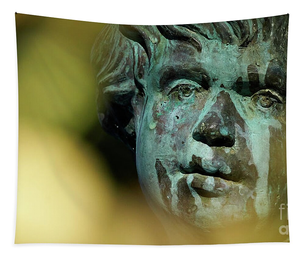 Cherub Tapestry featuring the photograph Bronze cherub Statue at Apodaca Mall by Pablo Avanzini
