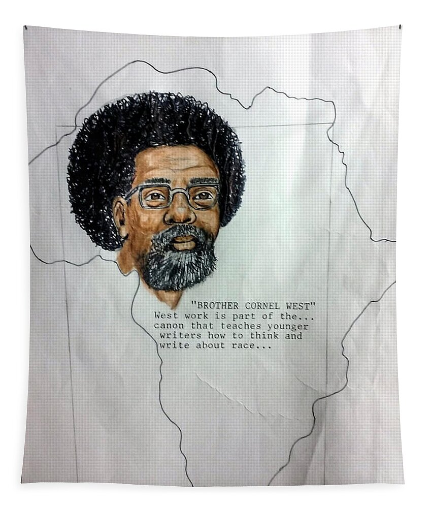 Black Art Tapestry featuring the drawing Brother Cornel West by Joedee