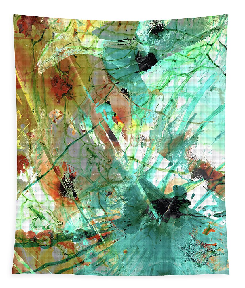 Brown Tapestry featuring the painting Brown and Teal Abstract Art - Give And Take - Sharon Cummings by Sharon Cummings