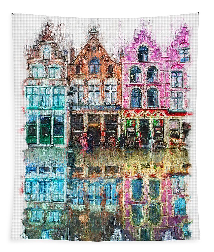 Belgium Tapestry featuring the painting Bruges, Belgium - 01 by AM FineArtPrints