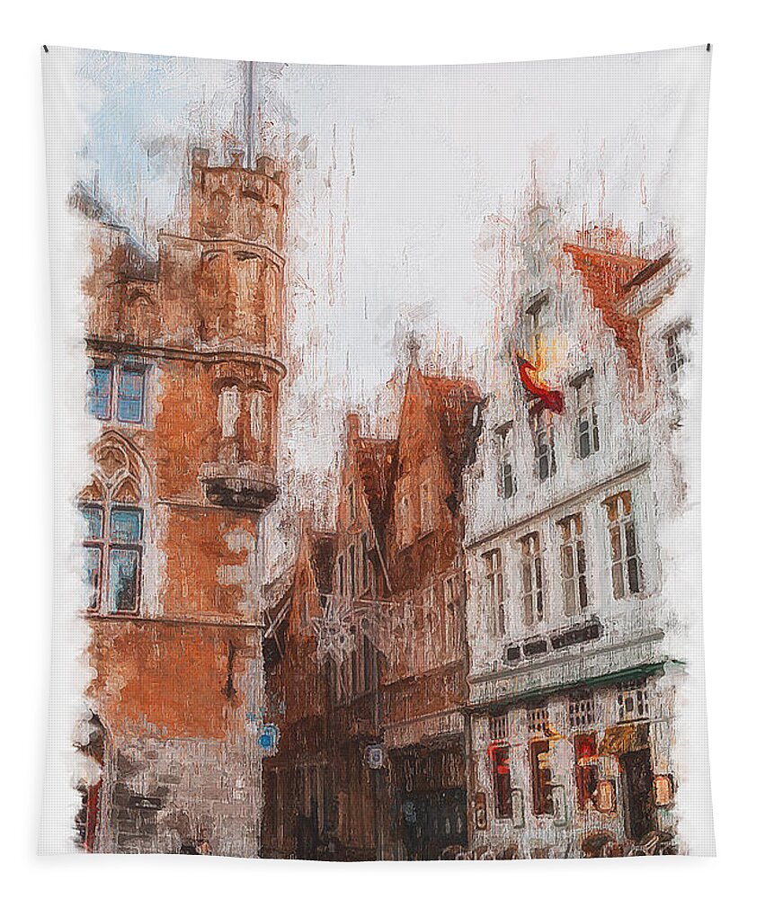 Belgium Tapestry featuring the painting Bruges, Belgium - 03 by AM FineArtPrints