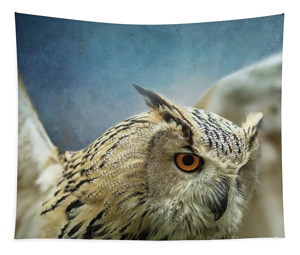 Bubo Bubo Sibiricus Tapestry featuring the mixed media Bubo Bubo Sibiricus by Eva Lechner