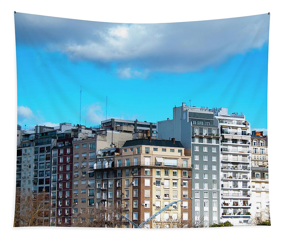 B&w Tapestry featuring the photograph Buenos Aires buildings. by Tomas Britos